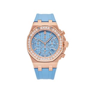audemars piguet royal oak offshore chronograph rose gold blue dial diamond bezel 