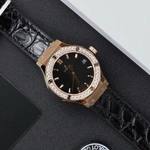 hublot classic fusion king gold 33mm watch with custom moissanite diamonds 