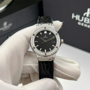 hublot classic fusion titanium black 33mm watch with custom moissanite diamonds 