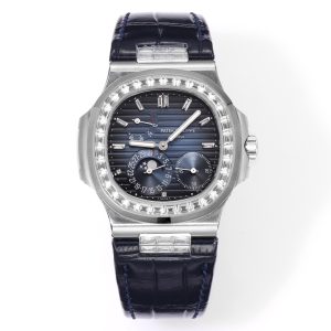 nautilus 40mm 5724 dia ss blue/stk ppf on leather strap a240 super clone 