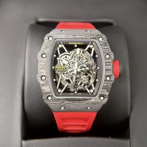 richard mille rm35 02 skeleton with red rubber strap 