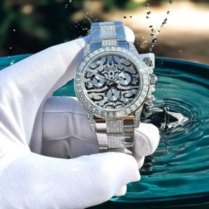 rolex cosmograph daytona 40mm eye of the tiger custom with moissanite diamonds 