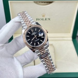 rolex datejust 126331 demi rose gold black dial clean factory 41mm 