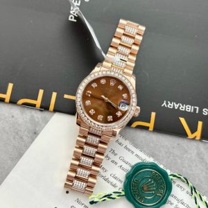rolex datejust gold wrapped moissanite with chocolate dial 31mm 
