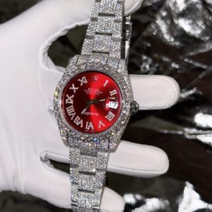 rolex datejust supreme custom moissanite diamonds red dial 41mm 