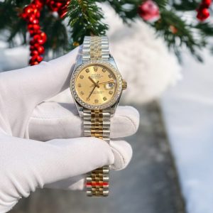 rolex datejust with moissanite diamonds yellow dial 31mm 