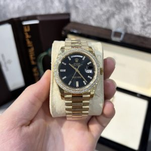 rolex day date 228238 black dial refined moissanite diamond 40mm 