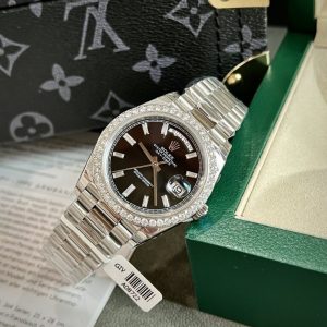 rolex day date black dial custom moissanite diamonds 40mm 