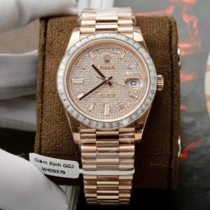 rolex day date gold wrapped + moissanite baguette diamonds gmf 40mm 