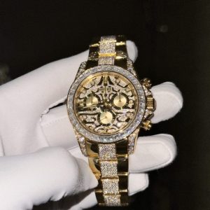 rolex daytona 40mm eye of the tiger gold wrapped with moissanite diamonds 