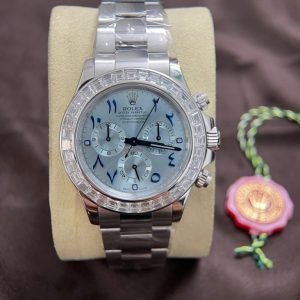 rolex daytona replica watch custom 18k solid white gold baguette diamonds 40mm 