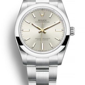 rolex oyster perpetual lady 34mm silver dial