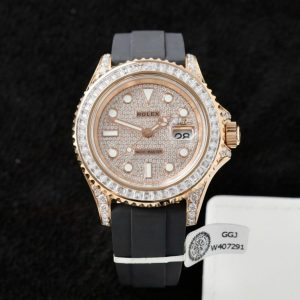 rolex yacht master replica watches gold wrapped + moissanite diamonds hong kong 40mm 