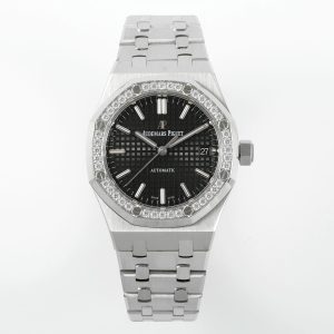 royal oak 37mm 15451 ss apsf 1:1 best edition black textured dial on ss bracelet sa3120 super clone 