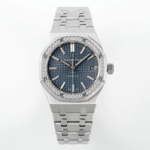 royal oak 37mm 15451 ss apsf 1:1 best edition blue textured dial on ss bracelet sa3120 super clone 
