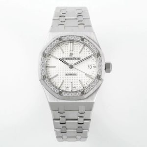 royal oak 37mm 15451 ss apsf 1:1 best edition white textured dial on ss bracelet sa3120 super clone 